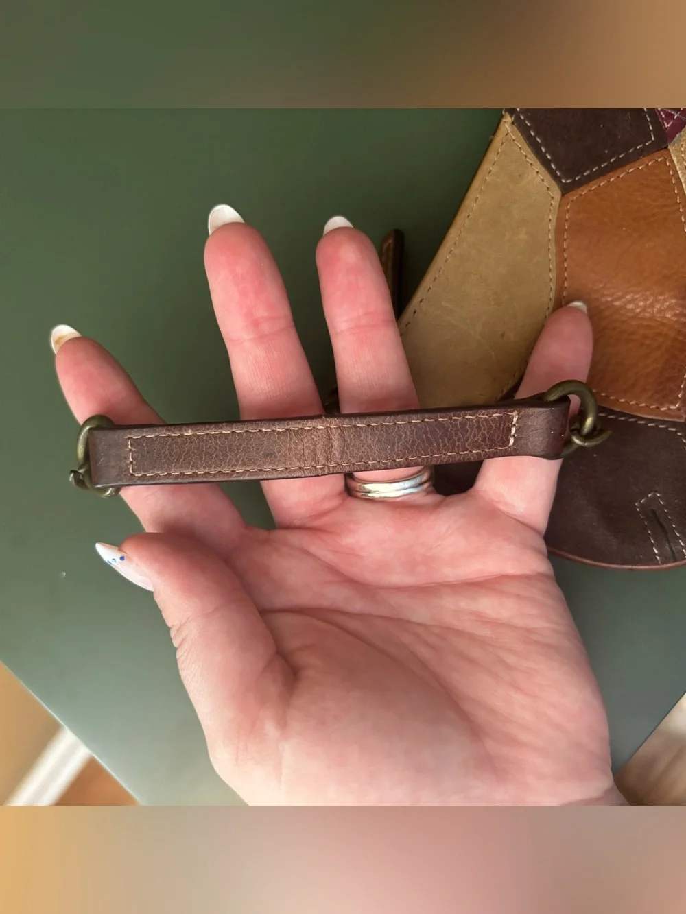 Vintage Fossil Patchwork Leather Wristlet Wallet Suede Boho Zipper Clutch Flower